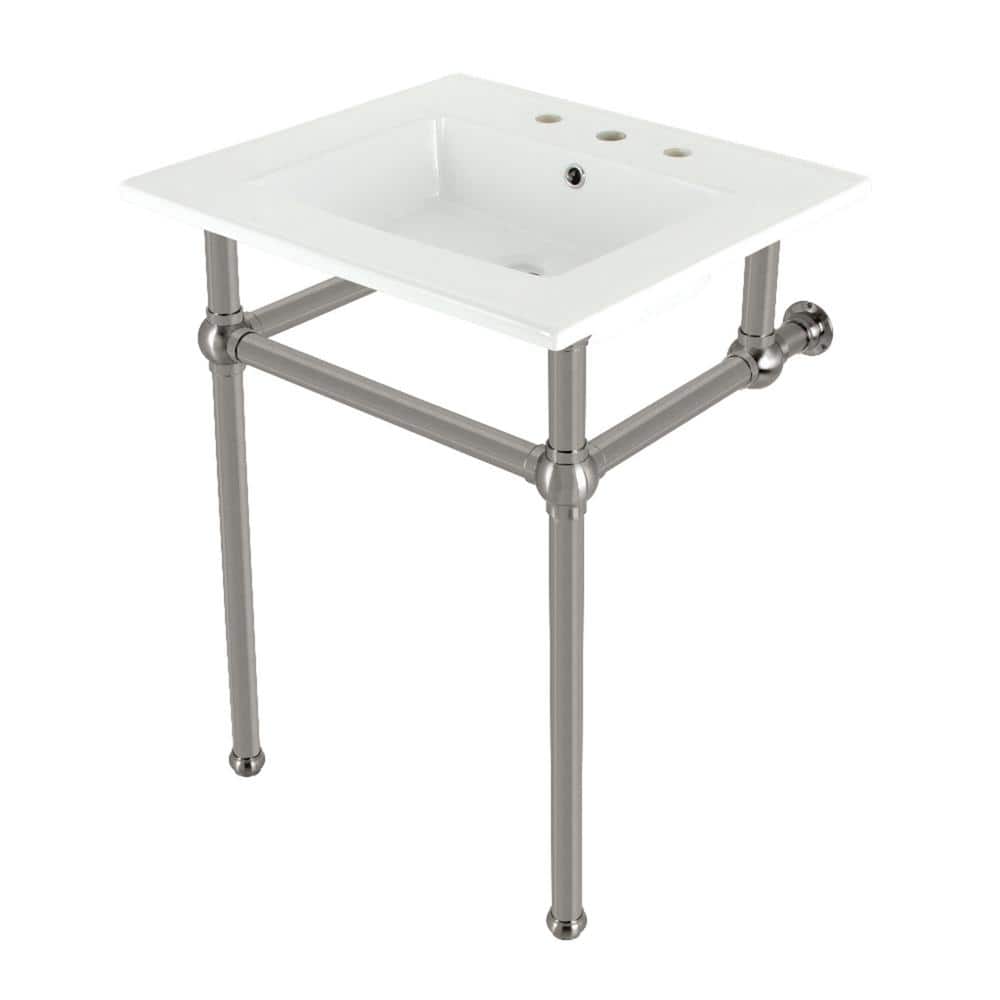 Kingston Brass Fauceture 25 in. Ceramic Console Sink Set with Brass Legs in White/Brushed Nickel
