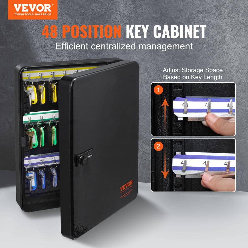 VEVOR Key Cabinet 48 Position Q235 Steel Key Box w/72 Key Hooks Tags and 2 Keys Wall Mount Key Cabinet for Office, Hotel, Bank (2)