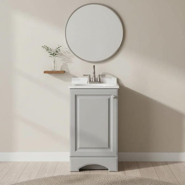 Glacier Bay 19 in. Single Sink Pearl Gray Freestanding Bath Vanity with White Cultured Marble Top (Assembled)