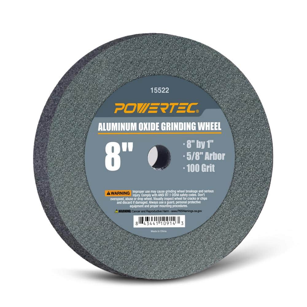 ‎POWERTEC 8 in. x 1 in. 100-Grit 5/8 in. Arbor Aluminum Oxide Grinding Wheel for Bench Grinder (1)