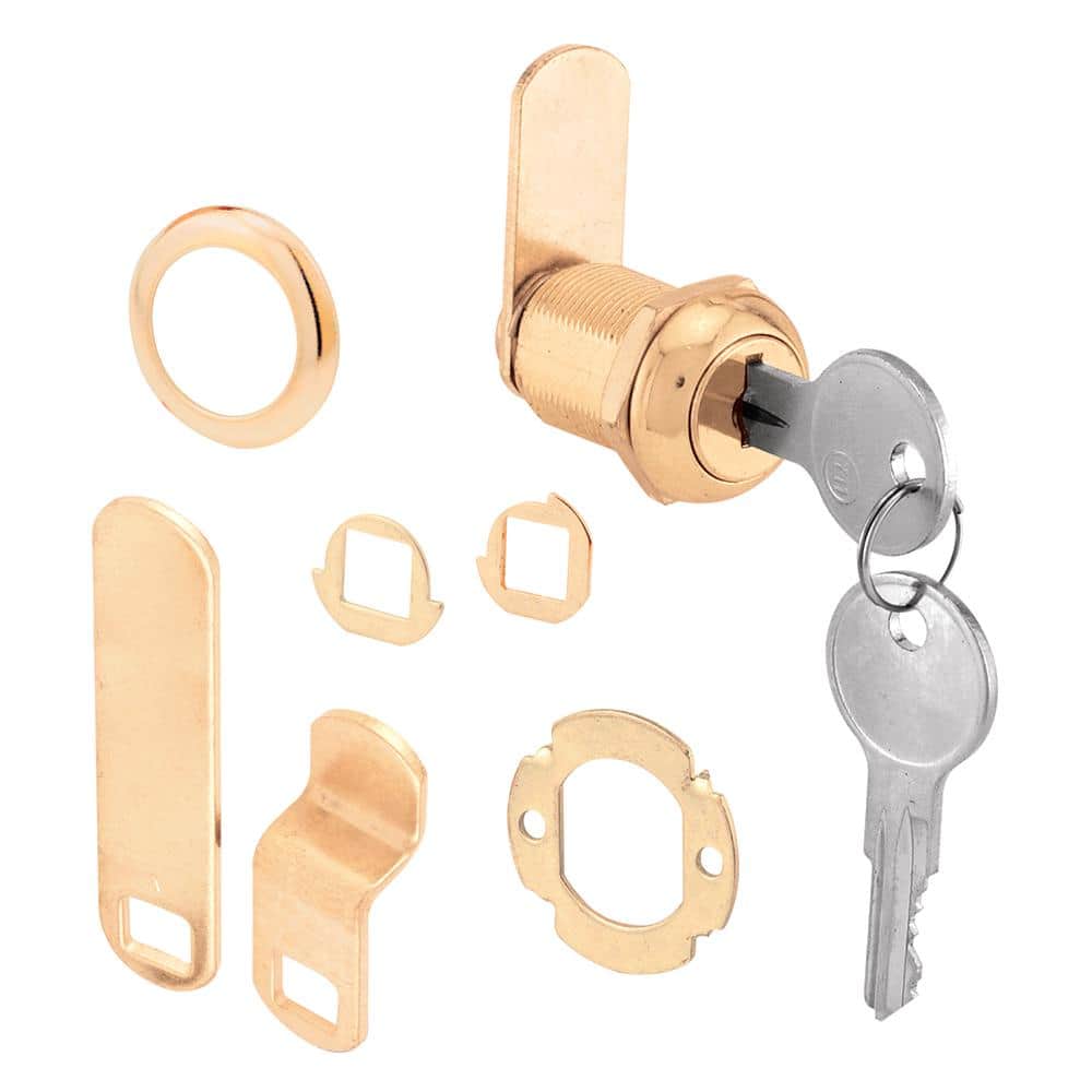 Prime-Line 9/16 in. Drawer and Cabinet Lock, Brass Plated, Keyed Different (Single Pack)
