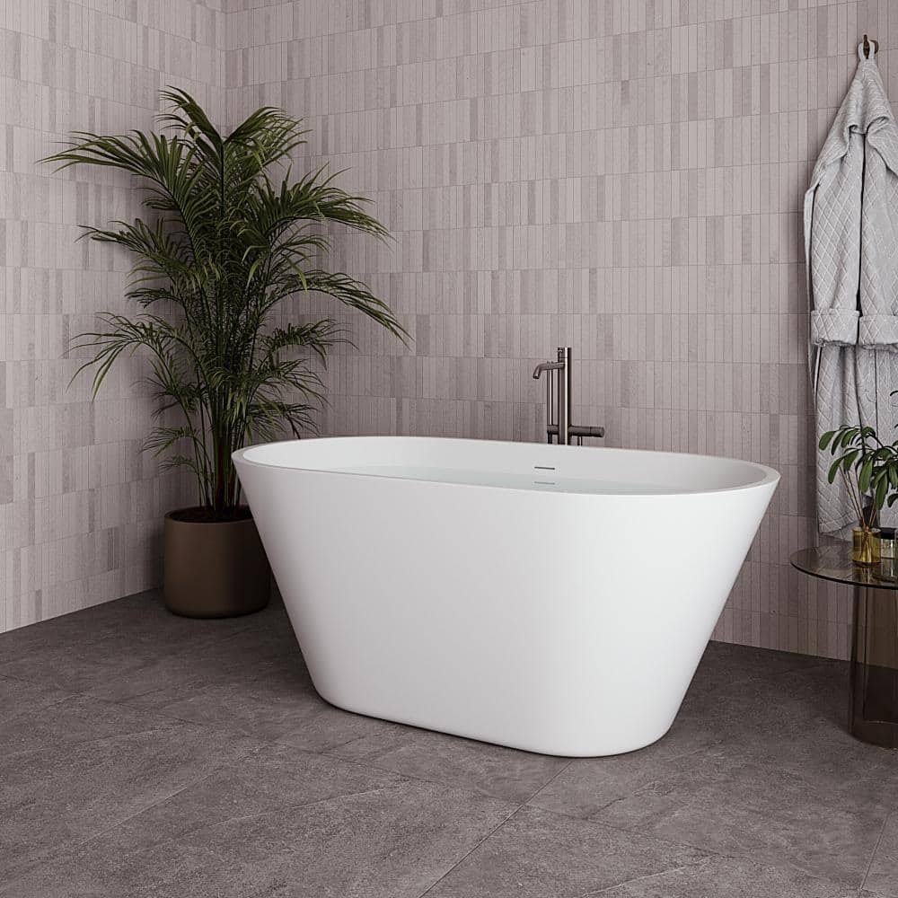 Streamline 54 in. x 30 in. Acrylic Freestanding Soaking Bathtub in Glossy White with Brushed Nickel Drain (3)