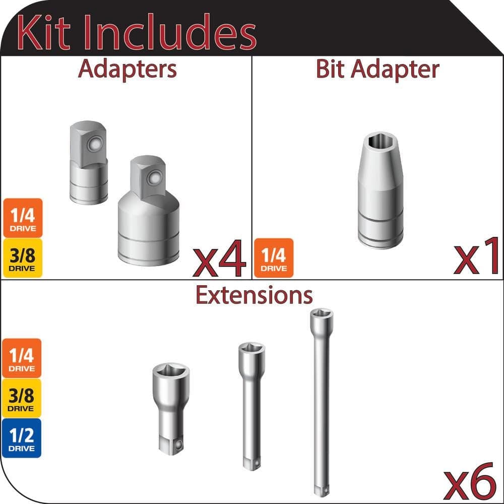 Husky 1/4 in., 3/8 in. and 1/2 in. Drive SAE and MM Extension and Adapter Set (11-Piece) (3)