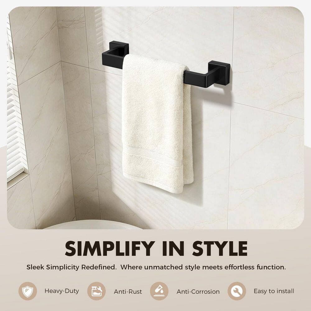 KHKFY 5-Piece Matte Black Bathroom Hardware Set, SUS304 Stainless Steel Towel Bar Toilet Paper Holder Ring and Hooks (3)