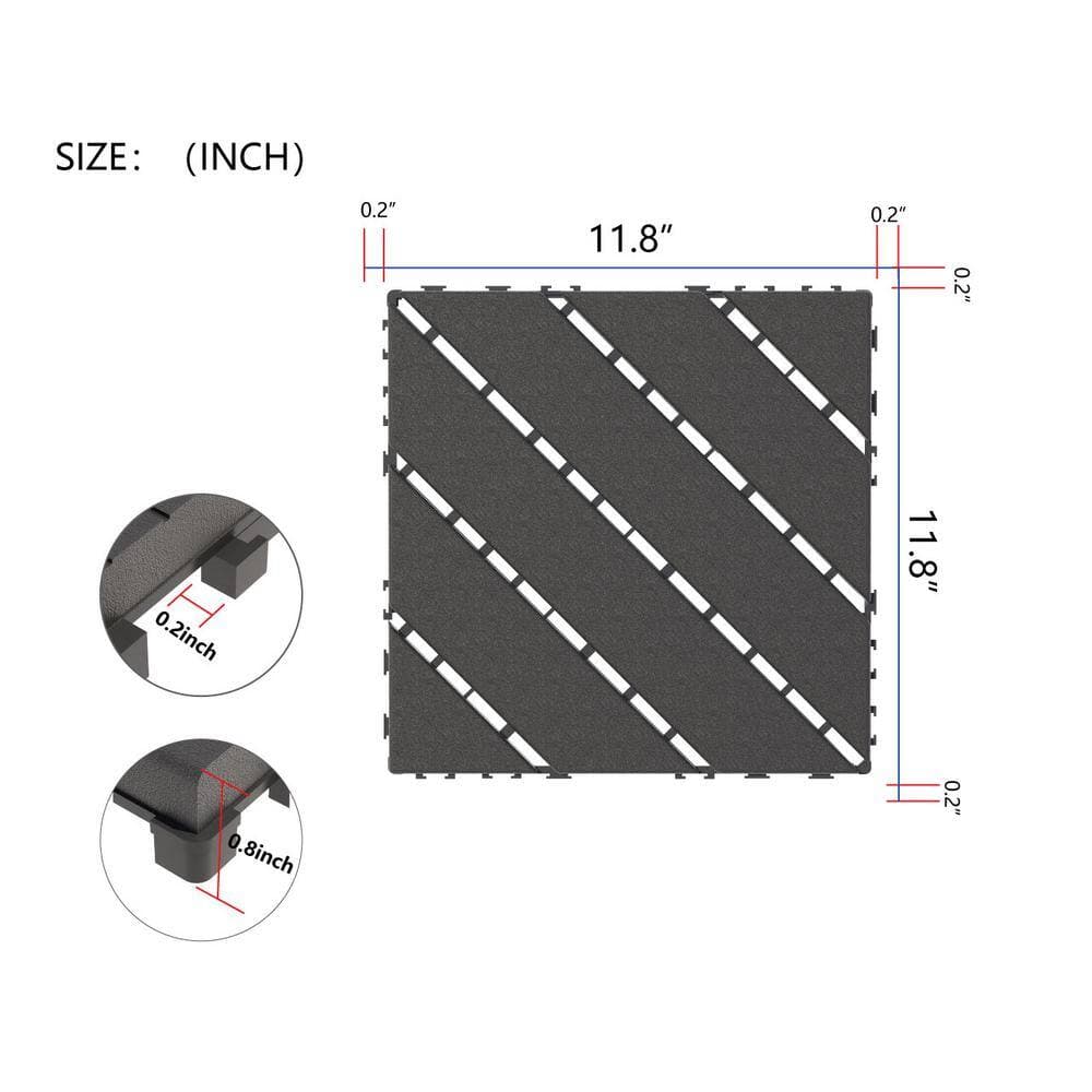 Amucolo 12 in. x 12 in. Waterproof Plastic Interlocking Deck Tiles in Gray for Poolside Balcony Backyard (Set of 44 Tiles) (2)