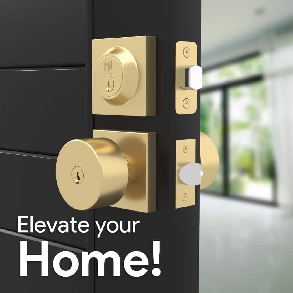 Mega Handles SUANA Entrance Combo Door Knob & Deadbolt Lock, Satin Brass (3)