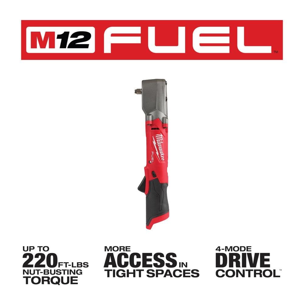 Milwaukee M12 FUEL 12V Lithium-Ion Brushless Cordless . Right Angle Impact Wrench w/High Output 2.5 Ah Battery (2)