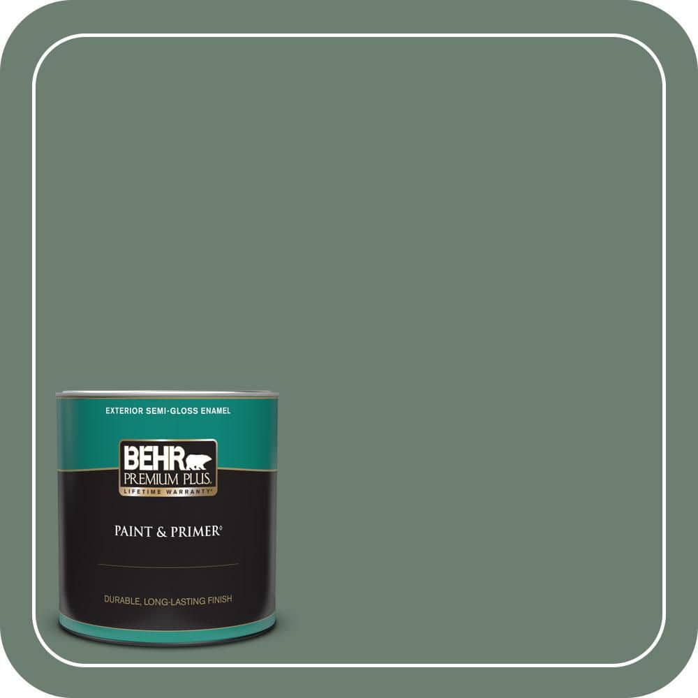 BEHR PREMIUM PLUS 1 qt. #460F-5 Island Palm Semi-Gloss Enamel Exterior Paint & Primer
