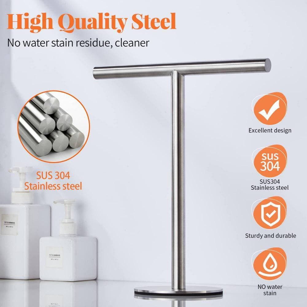 Numhew T-Shape Stainless Steel Bathroom Hand Towel Holder Stand for Bathroom, Kitchen, Vanity Countertop, Silver (Pack of 2) (3)