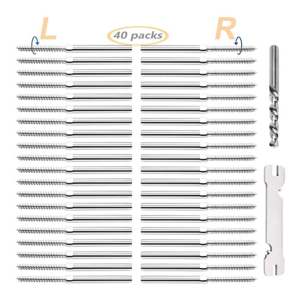 Afoxsos 1.22 in. H x 5.98 in. W 40-Pack T316 Black Metal Cable Railing Hardware Kit with Lag Screws for Cable (1)