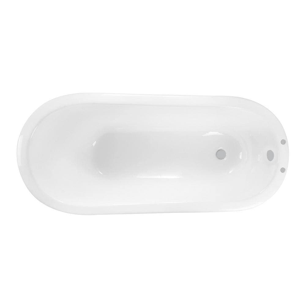 Unbranded 67 in. Cast Iron Double Slipper Pedestal Flatbottom Bathtub with 7 in. Deck Holes in White (2)