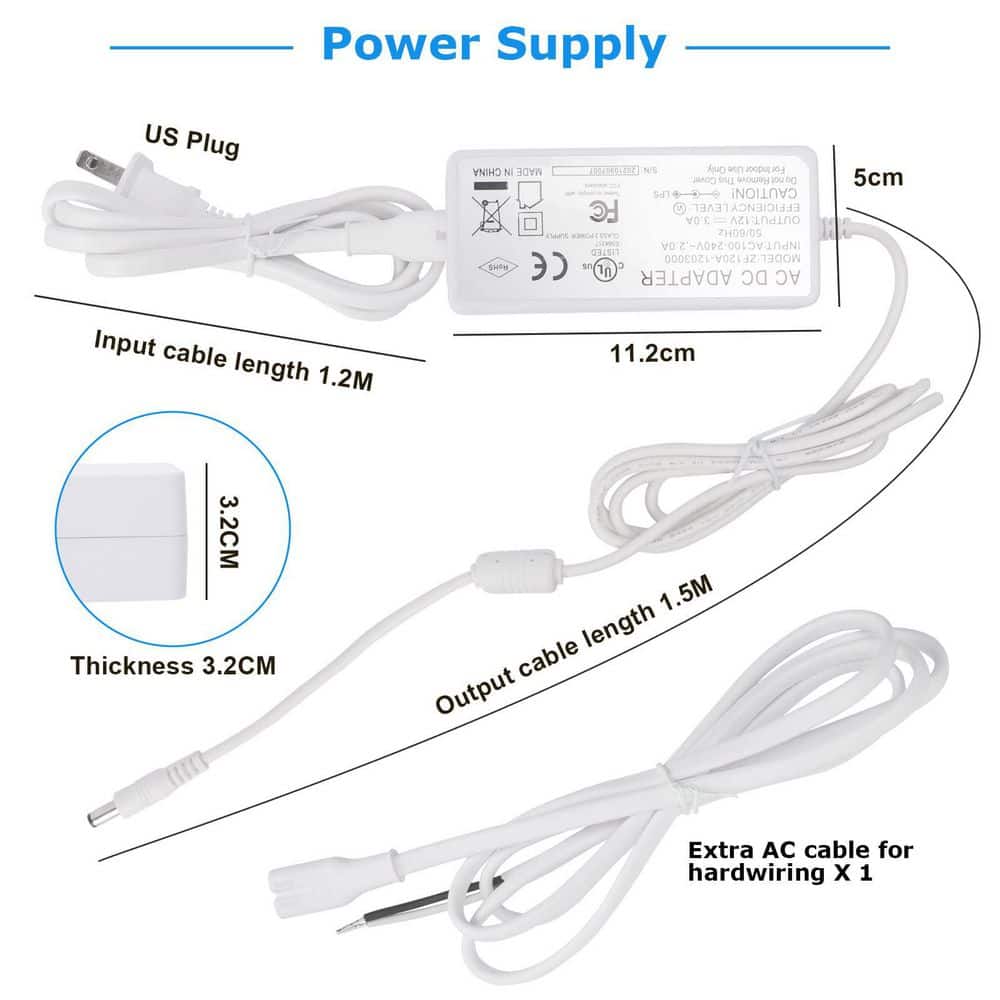 Wudkey 6-Pack 12 in. Warm White Under Cabinet LED Lighting, Plug in or Hardwired Light Strips for Closet, White Cable (3)
