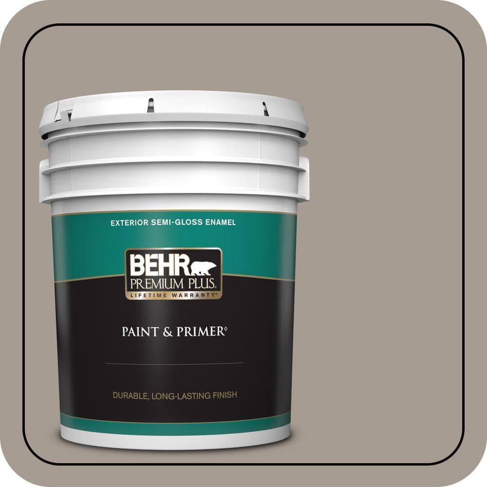 BEHR PREMIUM PLUS 5 gal. #N200-4 Rustic Taupe Semi-Gloss Enamel Exterior Paint & Primer