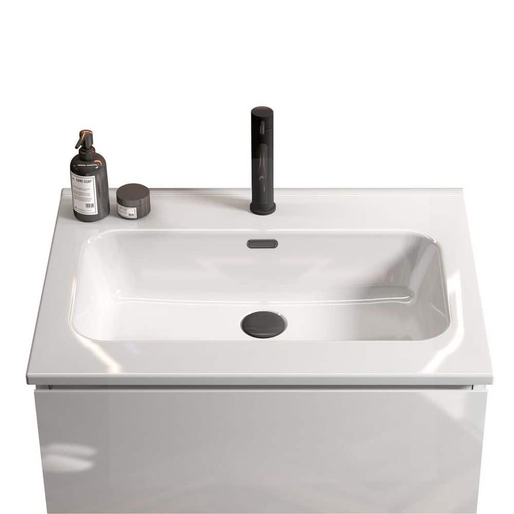 LIVACA 24 in. 18 in. Drop-In Bathroom Sink in Gloss White Ceramic with 1 Pre-Drilled Faucet Hole (3)