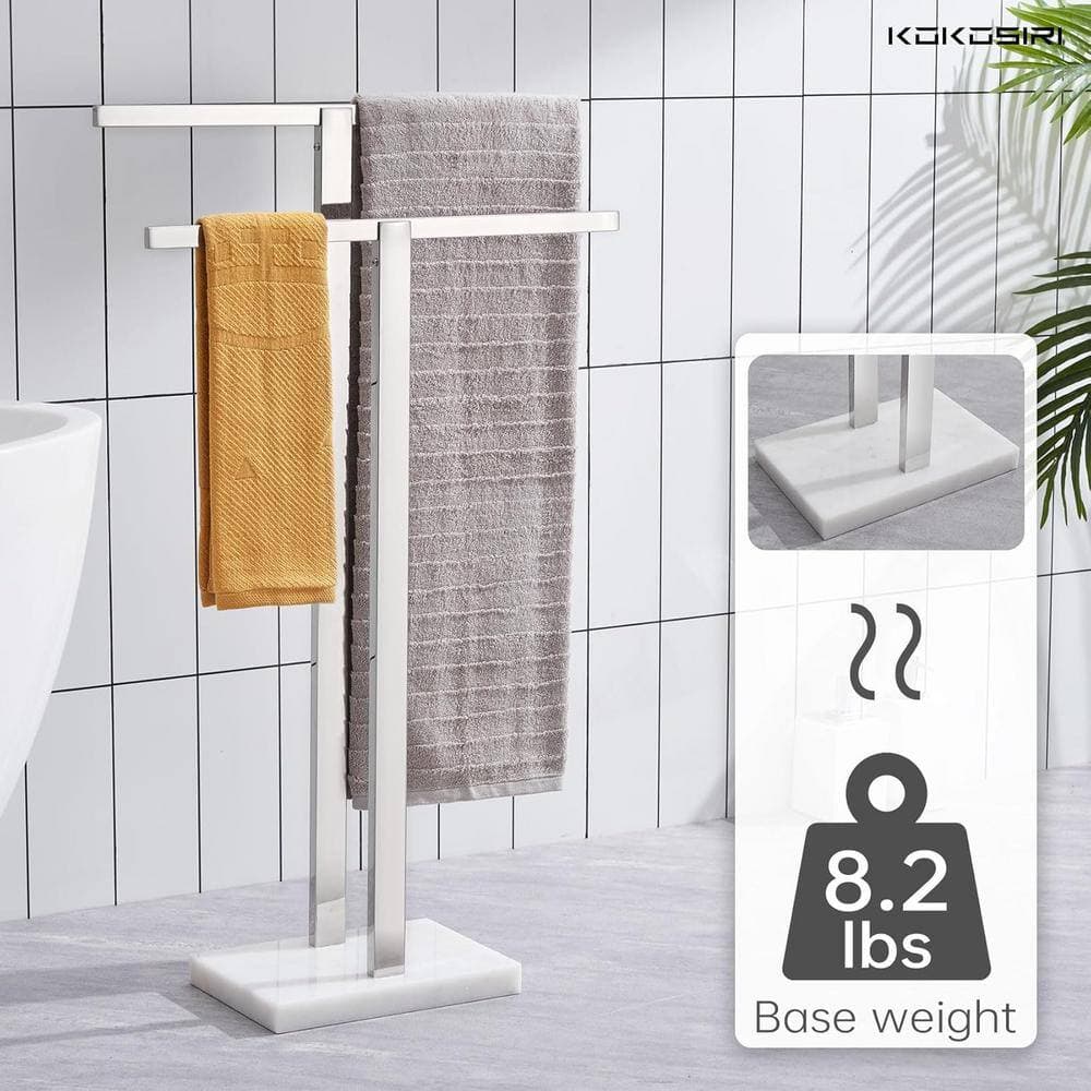 Unbranded 2-Tier Double Bathroom Standing Towel Rack with Marble Base, Stainless Steel in Polished Chrome (1-Pack) (3)