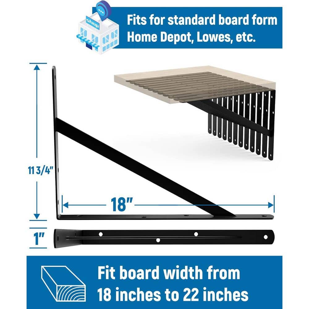Unbranded Heavy Duty Shelf Brackets 18 x 11-3/4 Steel 90° Triangle L Shape Garage Storage 8 Pack (2)