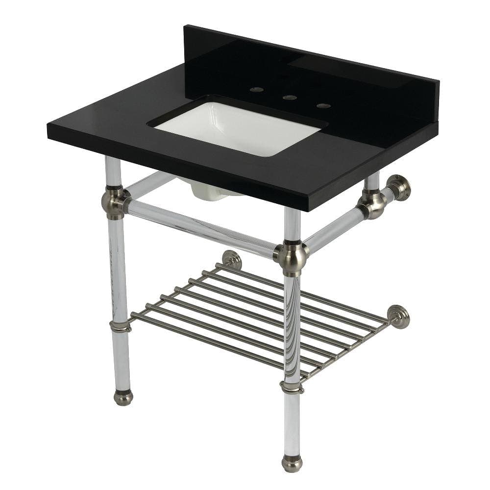 Kingston Brass Templeton 30 in. Granite Console Sink with Acrylic Legs in Black Granite/Brushed Nickel