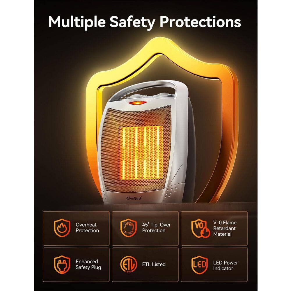 BIBIVIS 1500W/750W 9 in. Radiant Electric Space Heater with Thermostat, Safe and Quiet Ceramic Heater Fan, 200 sq. ft. (2)