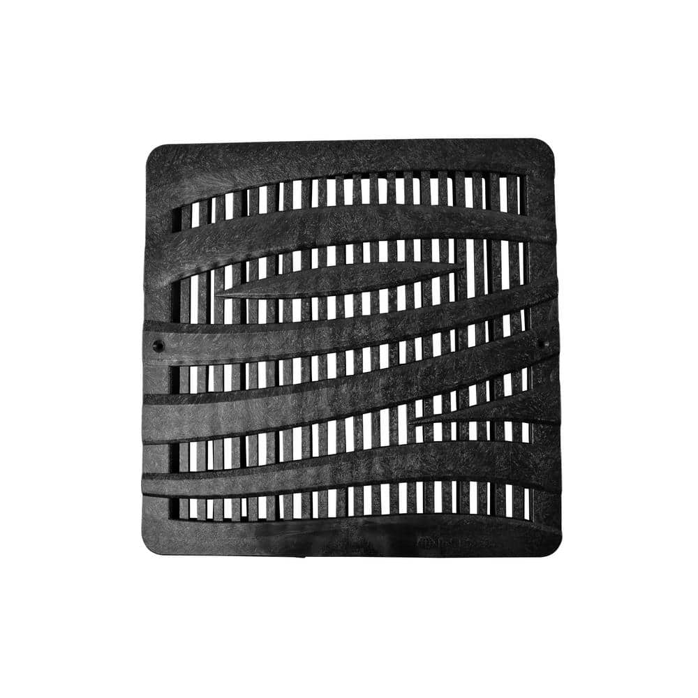 NDS 12 in. Square Catch Basin Drain Grate, Decorative Wave Design, Black Plastic (2)
