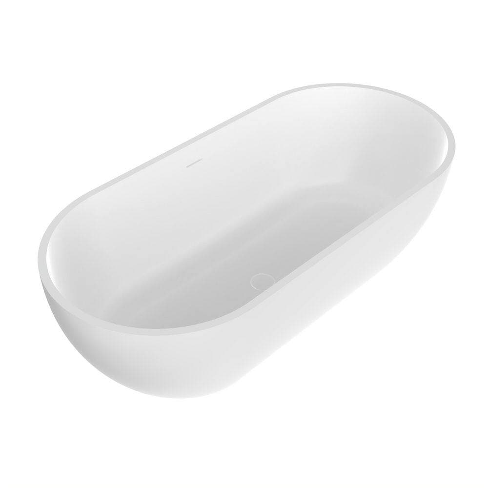LIVACA 63 in. x 29.5 in. Oval Freestanding Soaking Bathtub with Center Drain in Matte White Solid Surface (3)