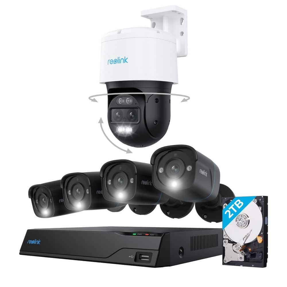 REOLINK 8-Channel 4K 8MP 2TB NVR Security Surveillance System with 4-Wired Black Bullet Cameras and Auto-Tracking Pan Tilt Cam