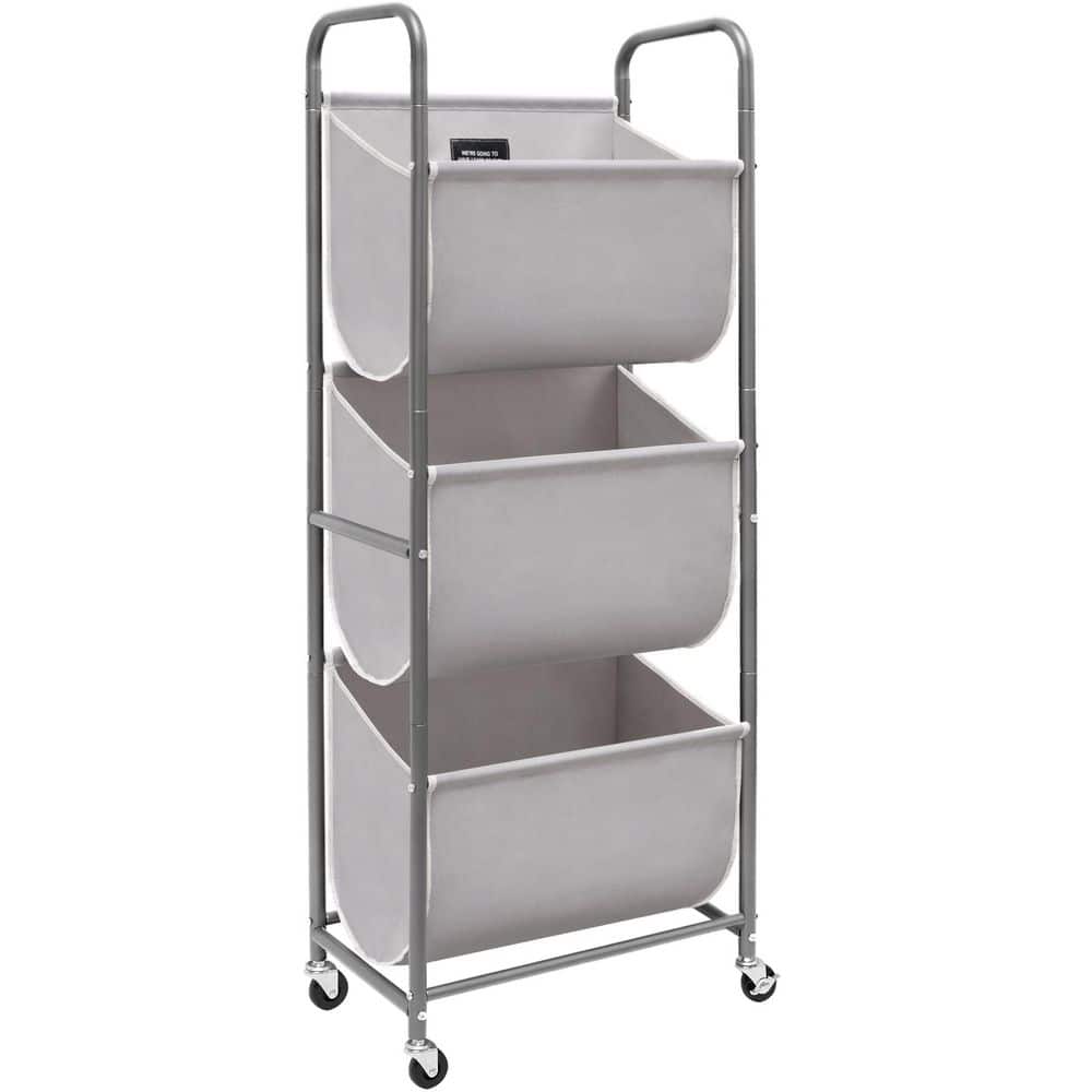 Wudkey Vertical Rolling Laundry Hamper, 3-Section Laundry Sorter with Wheels and 2-Brakes, 3-Tier Laundry Baskets (1)