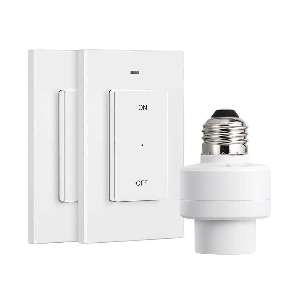 DEWENWILS 120-Volt Remote Control Light Bulb Switch Socket, (2 Wall Mounted Controller Plus 1 Bulb Base)
