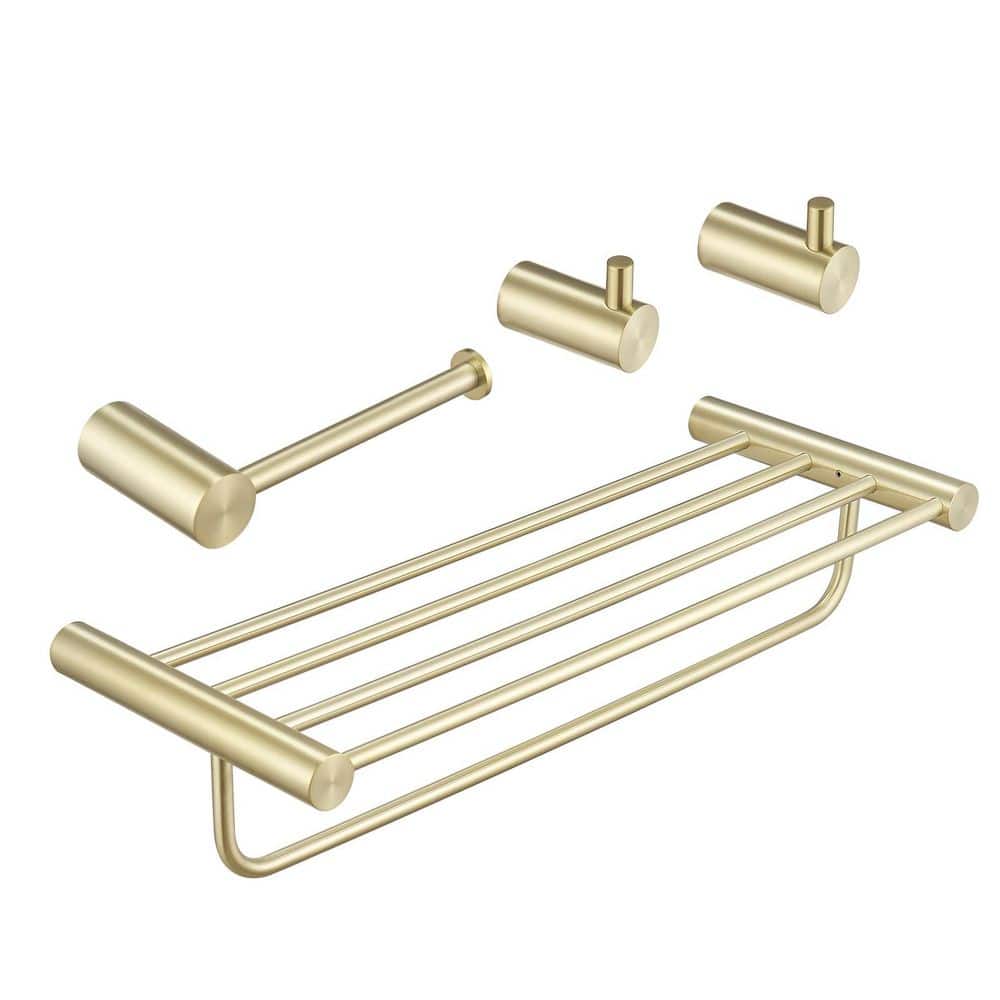 BWE 4-Piece Bath Hardware Set with 24 in. Towel rack, Toilet Paper Holder and Towel Hook in Brushed Gold (1)