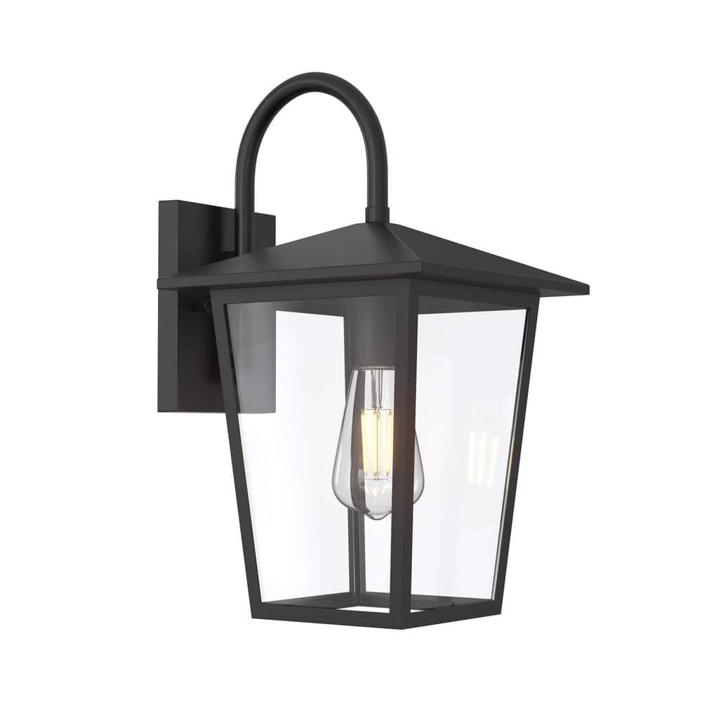 Hampton Bay Rosebrook 16 in. 1-Light Black Outdoor Hardwired Wall Lantern Sconce with Clear Glass Shade (3)