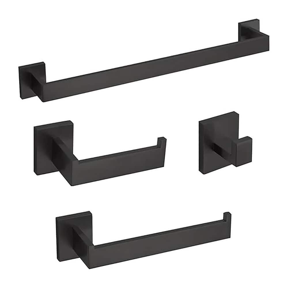 BYH build your home 4-Piece Wall Mount Stainless Steel Bathroom Towel Rack Set with Single Towel Holders in Matte Black (1)
