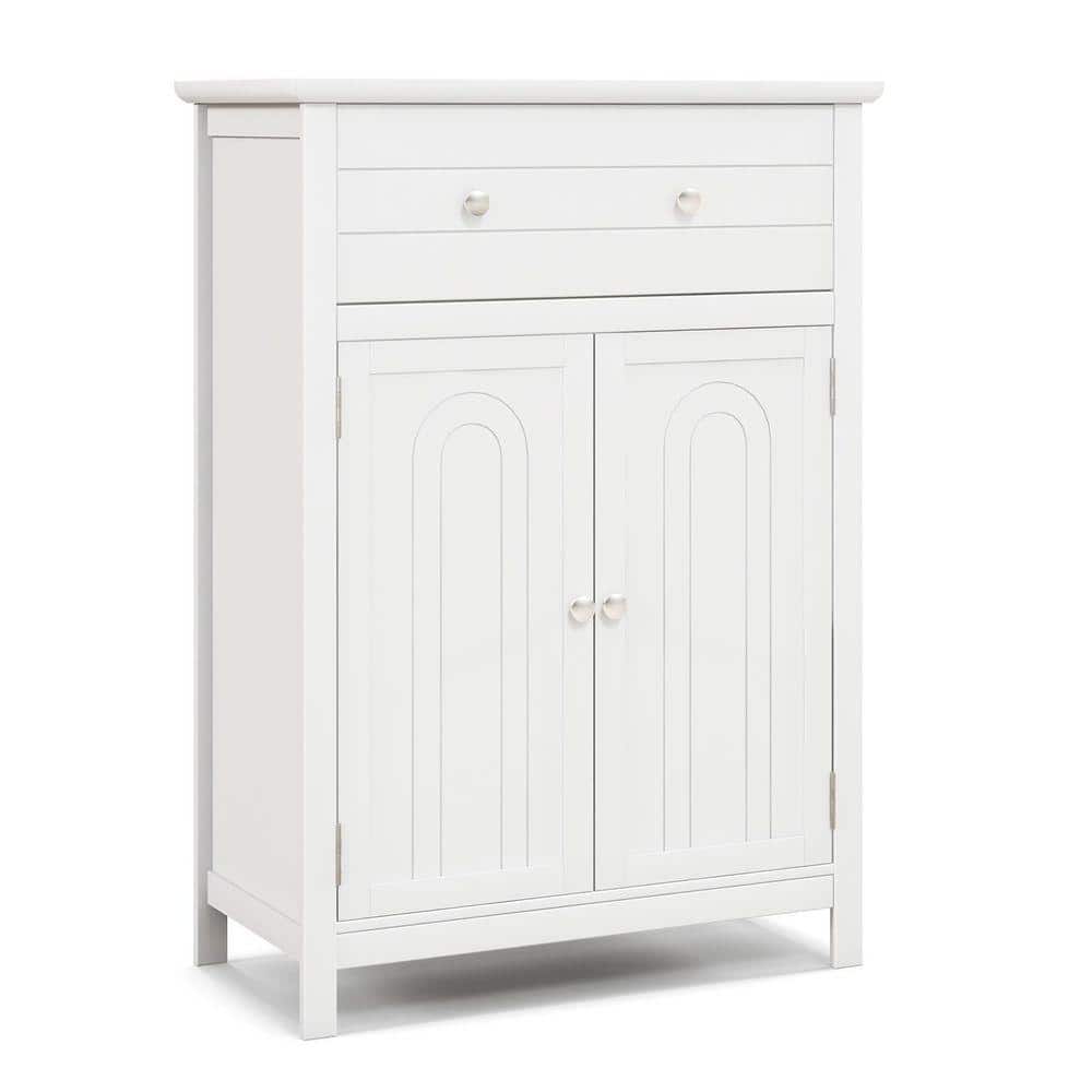 Volenca 24 in. W x 12 in. D x 32 in. H White MDF Freestanding Linen Cabinet with 2-Doors, Drawer, and Adjustable Shelf (1)