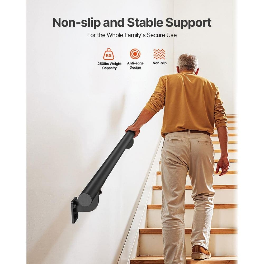 SVOPES Wall Mounted Stair Handrail, 5.04 in. H x 3.31 in. W 6 ft. Black Aluminum Indoor Railing, Stair Railing Kit (2)