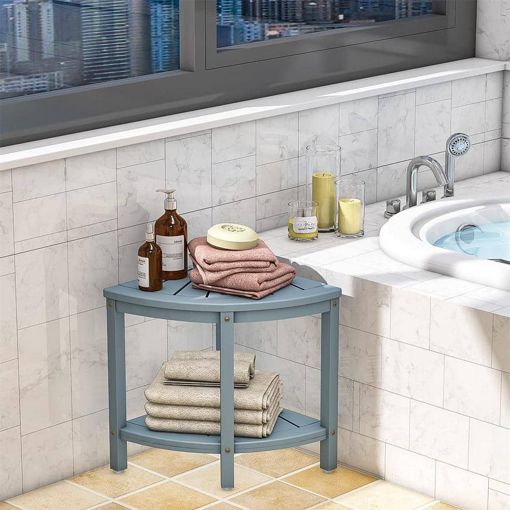 Cubilan 15.8 in. D x 15.8 in. W x 17 in. H Freestanding Walk In Shower Seat Corner Shower Bench in Gray with Shelf (2)