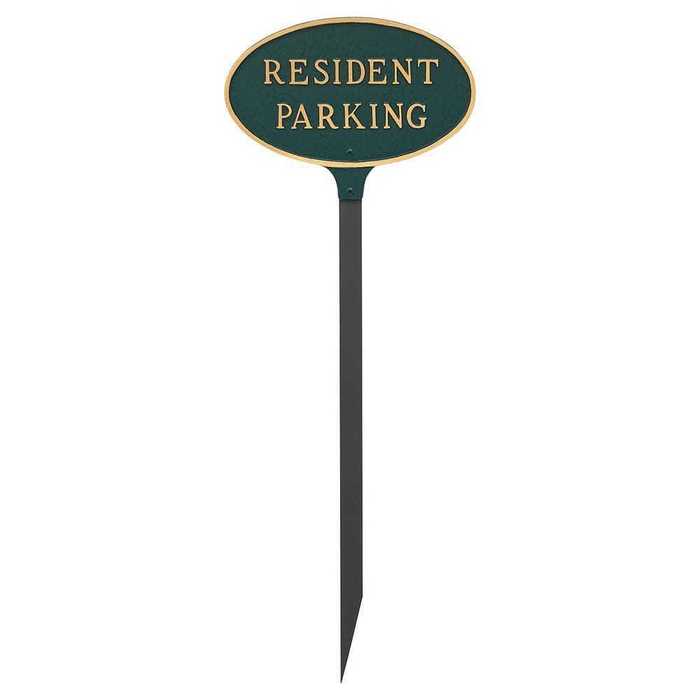 Montague Metal Products 8.5 in. x 13 in. Standard Oval Resident Parking Statement Plaque Sign with 23 in. Lawn Stake - Green/Gold (2)