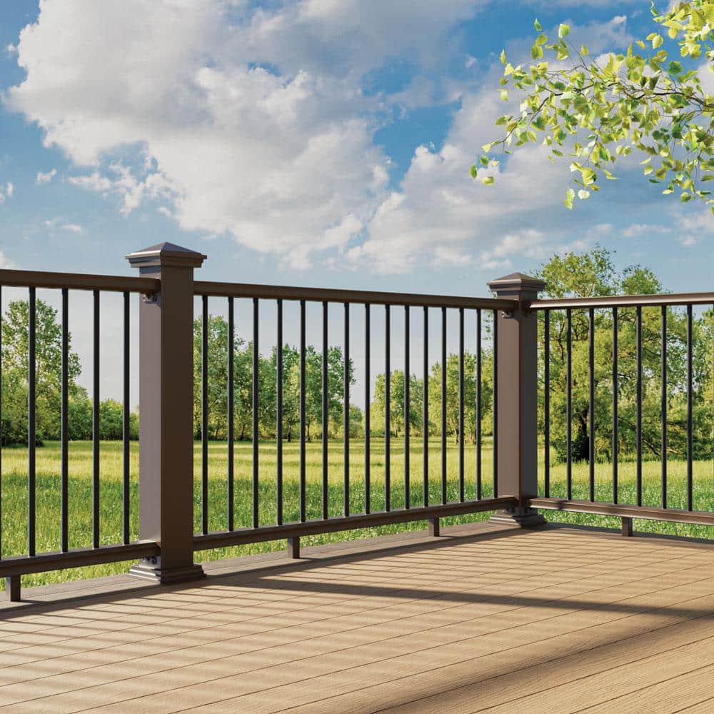 Fiberon BRIO 36 in. x 72 in. (Actual: 36 in. x 70 in.) Brown PVC Composite Line Railing Kit w/Round Aluminum Black Balusters (2)