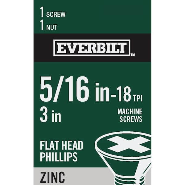Everbilt 5/16 in.-18 x 3 in. Phillips Flat Head Zinc Plated Machine Screw (2)