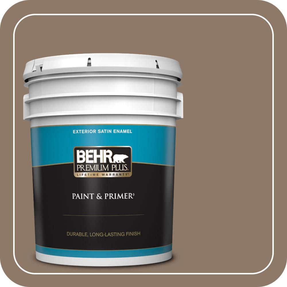 BEHR PREMIUM PLUS 5 gal. #PPU5-05 Coconut Shell Satin Enamel Exterior Paint & Primer