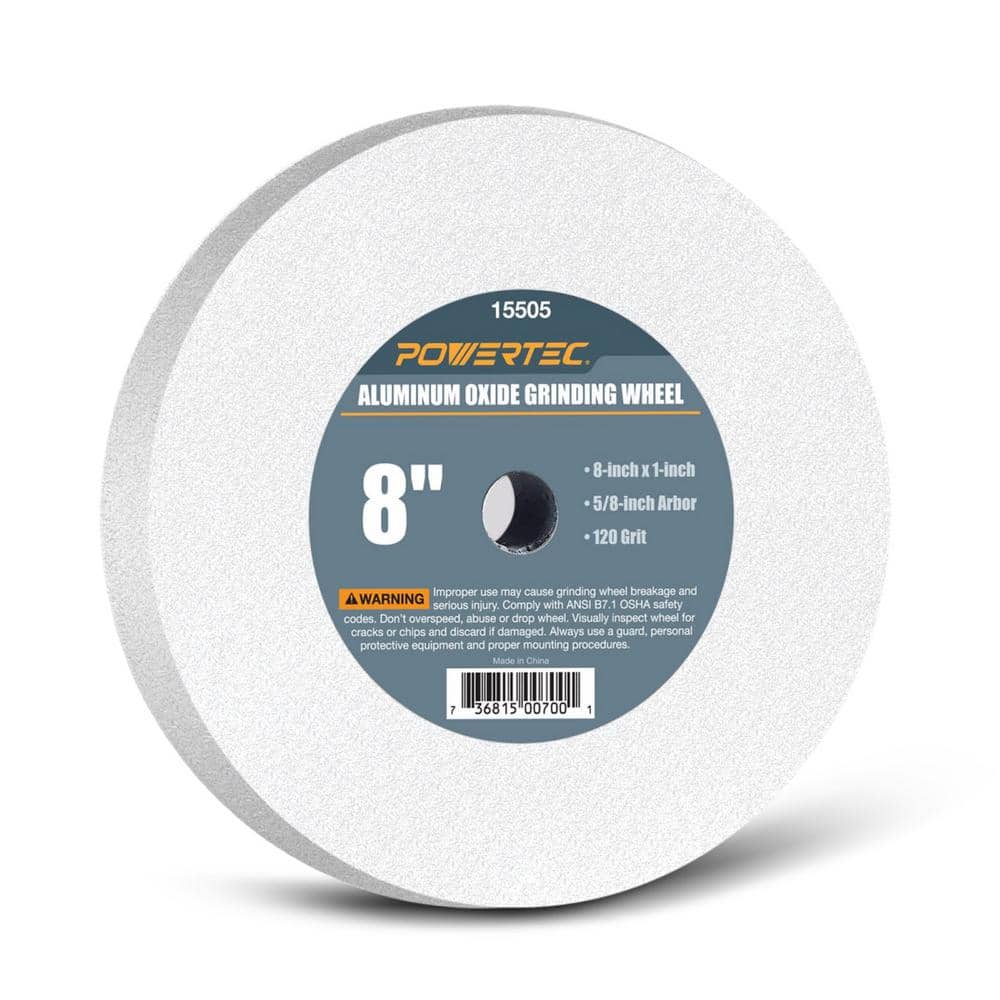‎POWERTEC 8 in. x 1 in. x 5/8 in. 120-Grit White Aluminum Oxide Grinding Wheel for Bench Grinder (1)