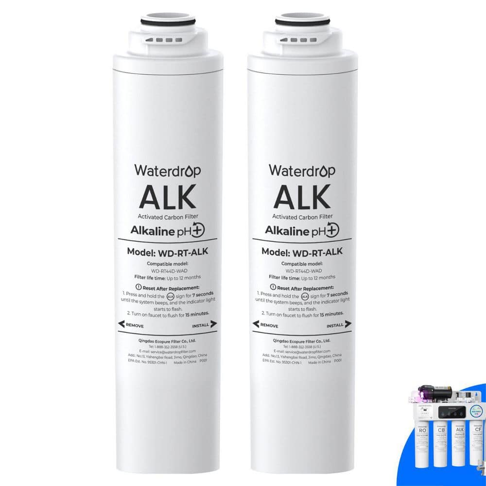 Waterdrop RT-ALK Filter, Replacement for T4-A Tankless Reverse Osmosis System, (Pack of 2) 12-Month Lifetime