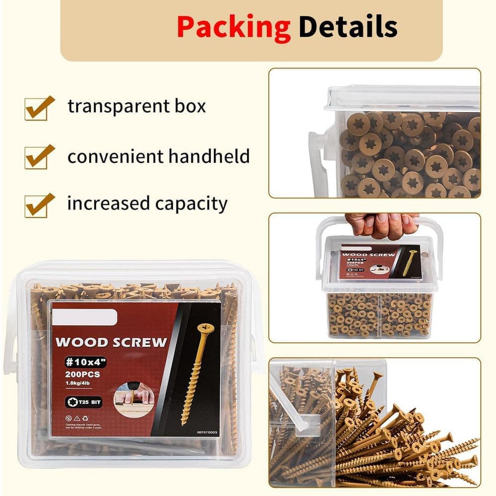 Afoxsos Wood Screws Yellow Rust Resistant Self-Tapping Exterior Deck Fastener (200-Pack) with T25 Star Bits (2)