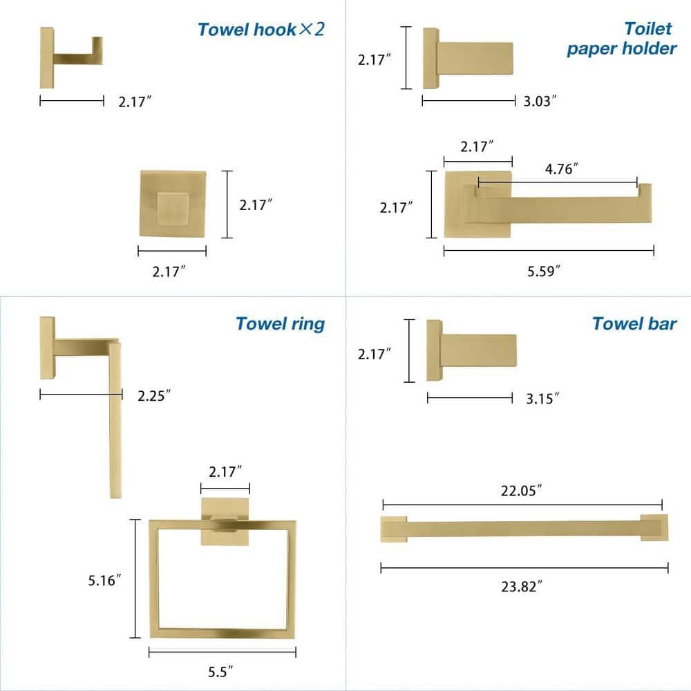 Unbranded 5-Piece Bathroom Towel Rack Set: Towel Bar + Ring + Hooks + TP Holder, Brushed Finish in Gold (2)