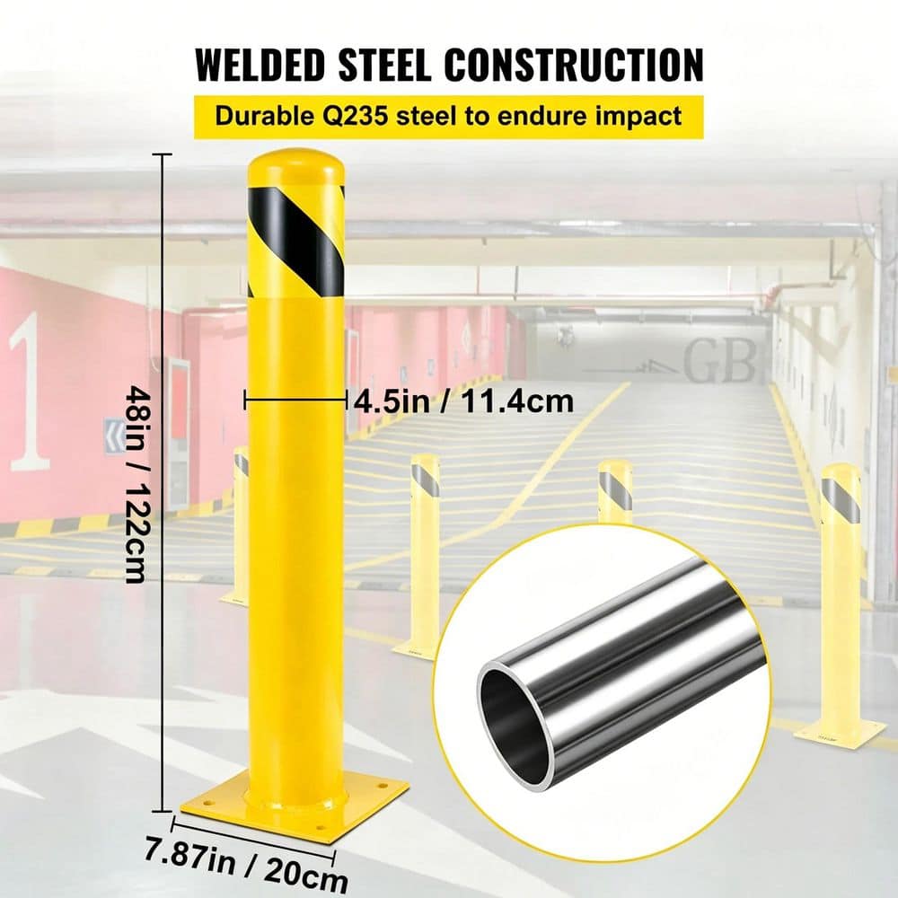 cadeninc 48 in. H x 4.5 in. D Yellow Steel Bollard Post for Traffic-Sensitive Area, Garage or Parking Lot (Set of 2) (3)