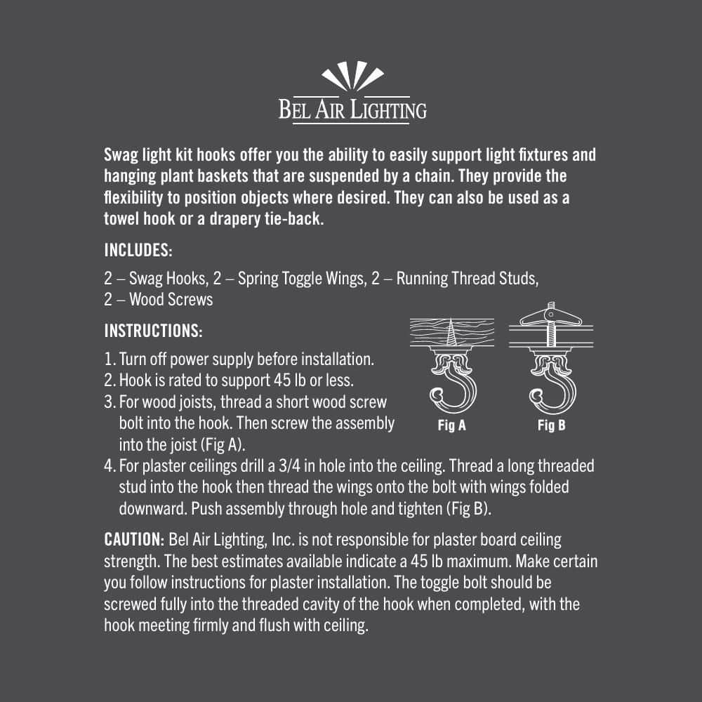 Bel Air Lighting 1.5 in. White Swag Hook Kit for Ceiling Mount (2-Pack) (3)