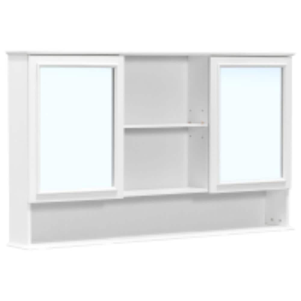 Flynama 60 Inch Wall-Mounted Medicine Cabinet, Double Mirrored Doors, Adjustable Shelves, Soft-Close Hinges, White (1)