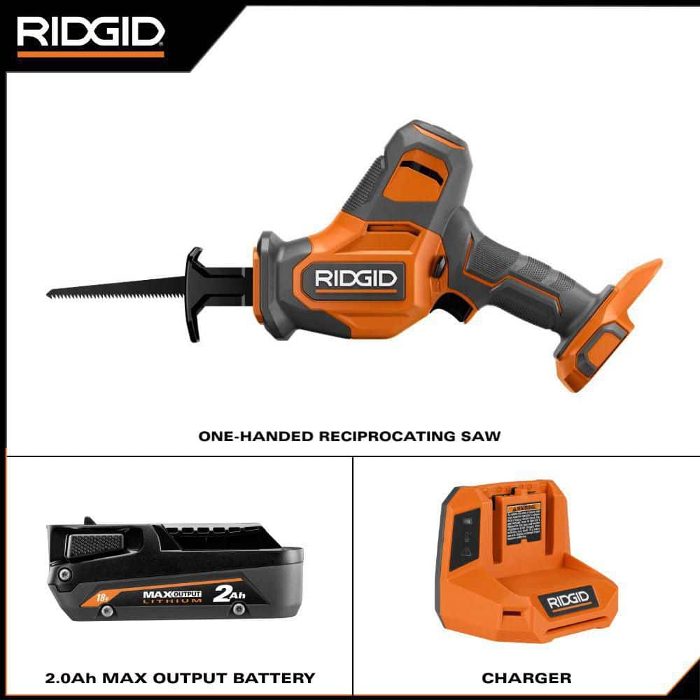 RIDGID 18V Cordless One-Handed Reciprocating Saw Kit with 2Ah MAX Output Battery and Charger (2)