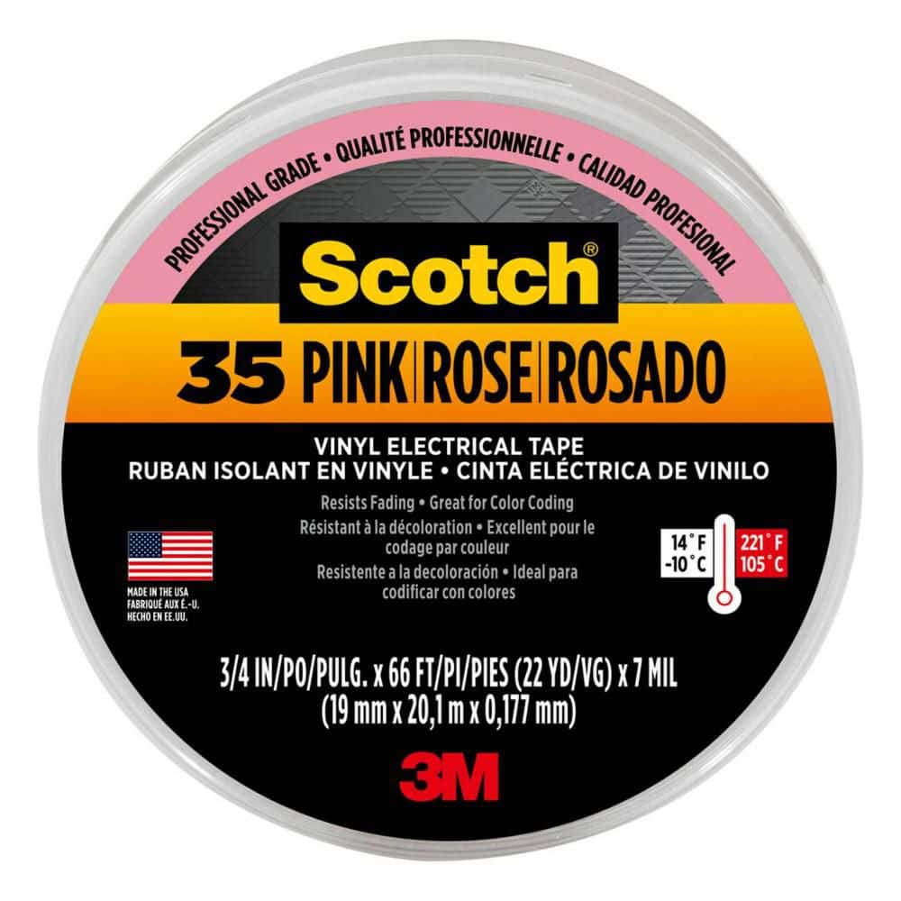 Scotch 3/4 in. x 66 ft. Vinyl Color Coding Electrical Tape, Pink
