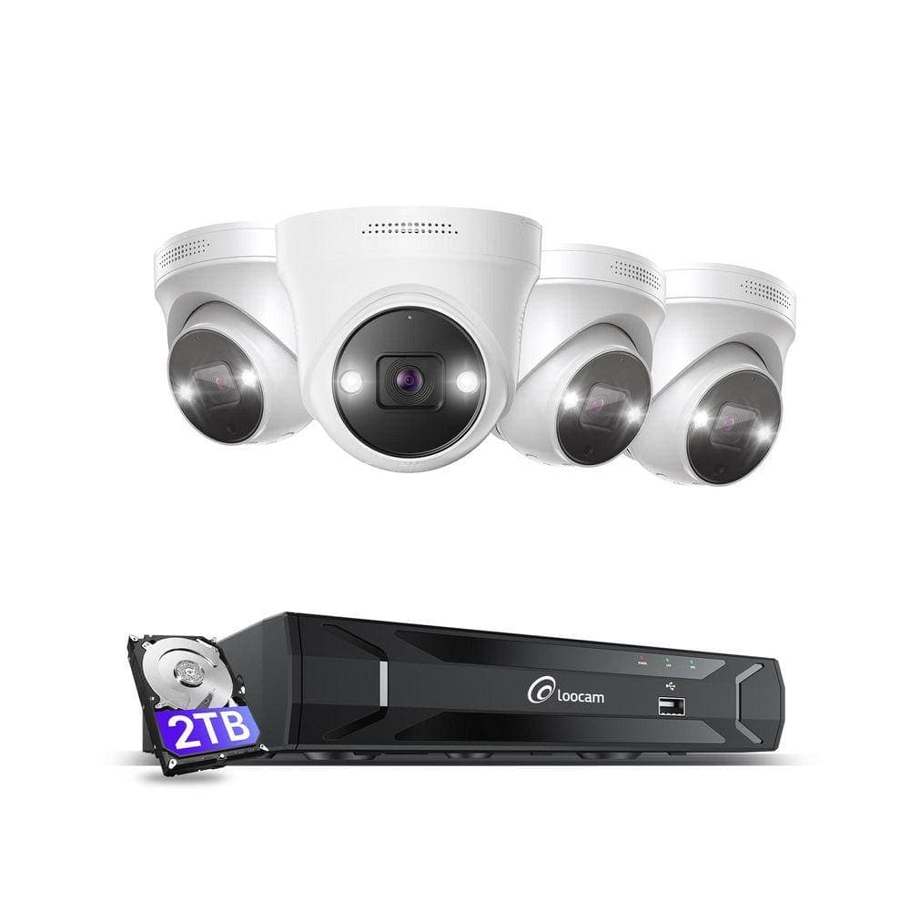 LOOCAM 4K 8-Channel PoE NVR Security Camera System 2TB HDD with 4 8MP Wired Color Night Vision Spotlight Dome Cameras
