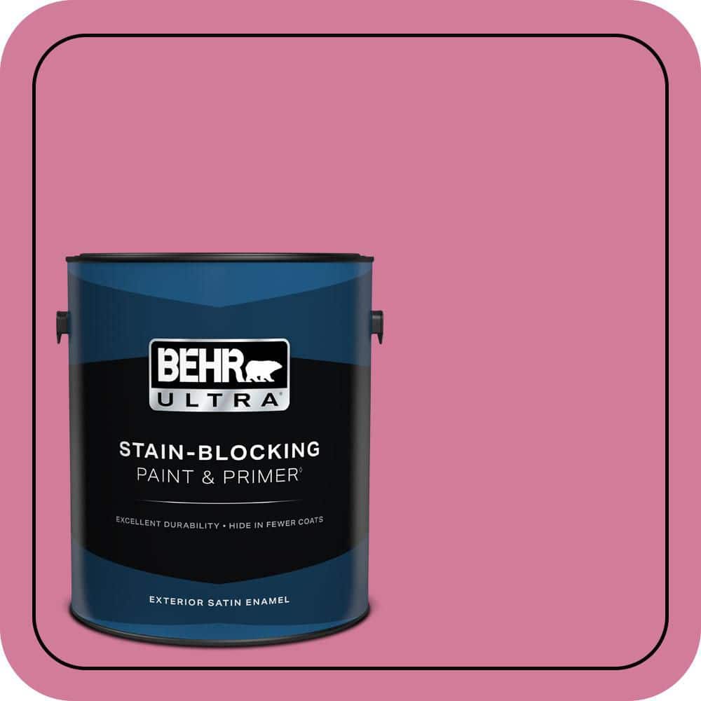 BEHR ULTRA 1 gal. #P130-5 Little Bow Pink Satin Enamel Exterior Paint & Primer