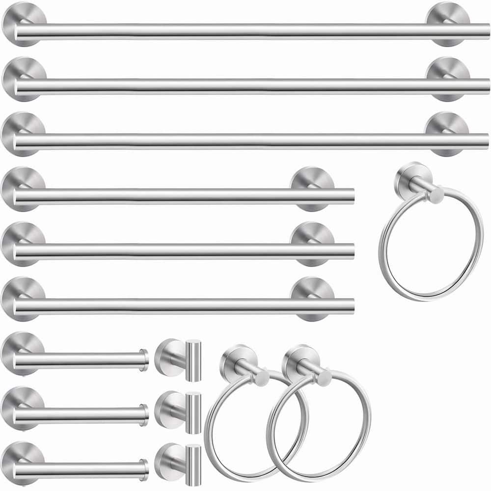 LAIFUCAM 15-Piece Bathroom Hardware Set with Towel Bars, Towel Racks, Rings, Toilet Paper Holders, Robe Hooks in Brushed Nickel (1)