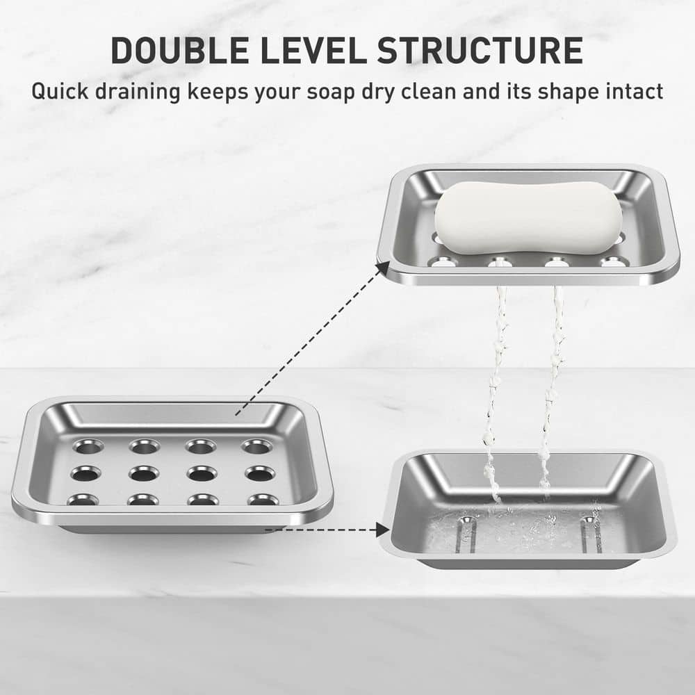 Unbranded 1 Pack Stainless Steel Double Layer Draining Bar Soap Dish for Bathroom Shower Kitchen and Sink Counter (2)